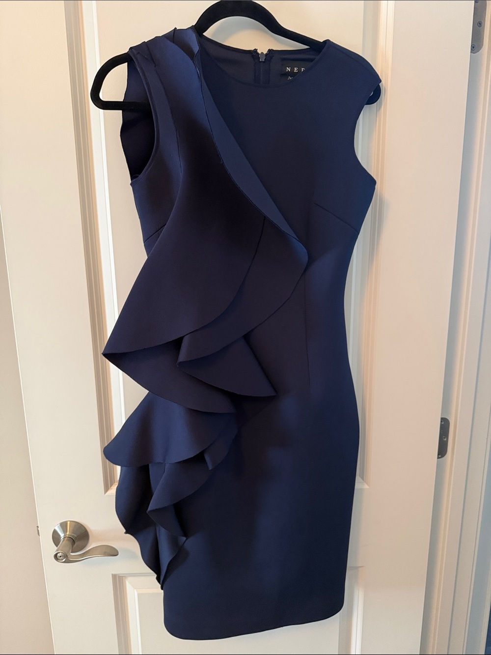 Nero Navy Ruffle Sheath Dress -